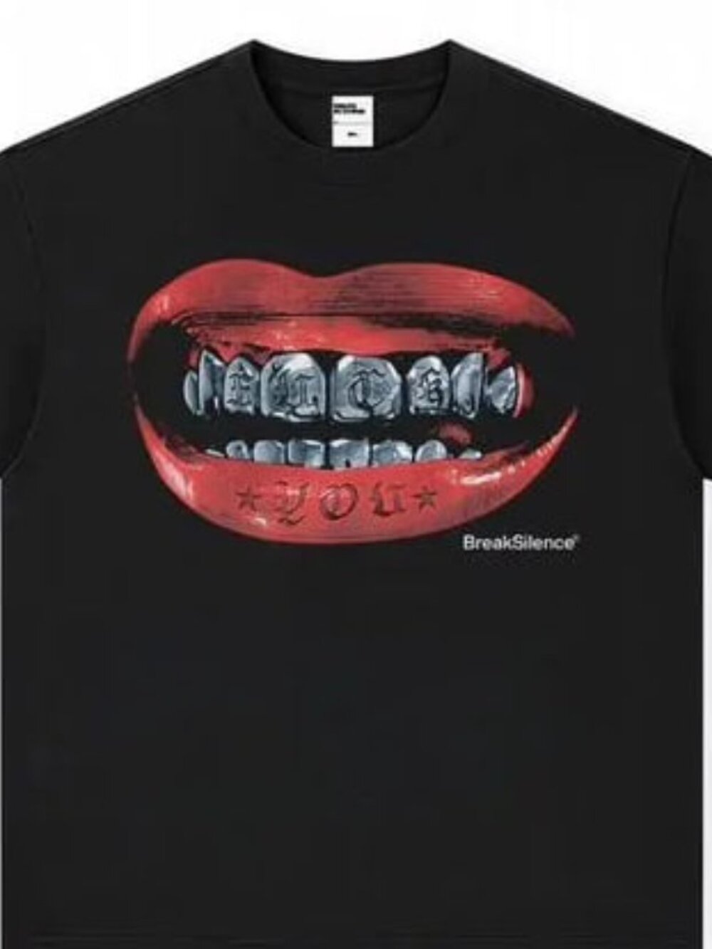 BreakSilence Black Graphic T-Shirt – Red Lips Design